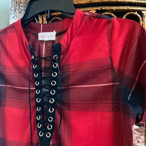 Urban Girl Red Plaid Tunic - Picture 2 of 3